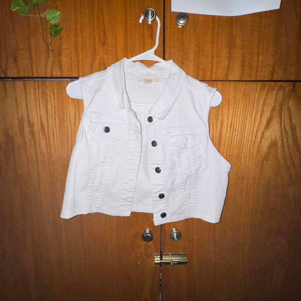 White Cropped Denim Vest - Unbranded